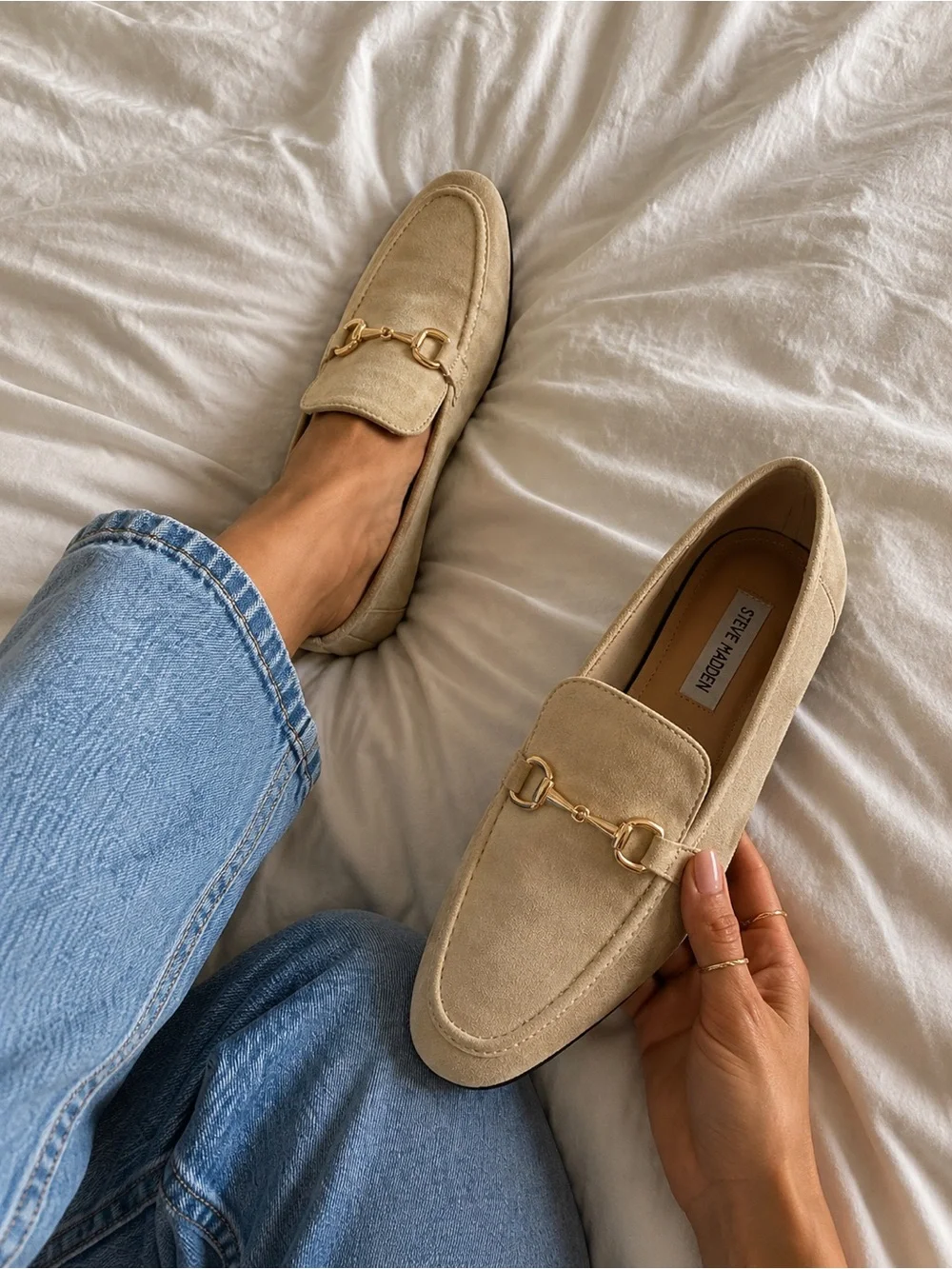 Steve Madden Carrine Suede Horsebit Loafers Size 10 Beige Quiet Luxury Old Money
